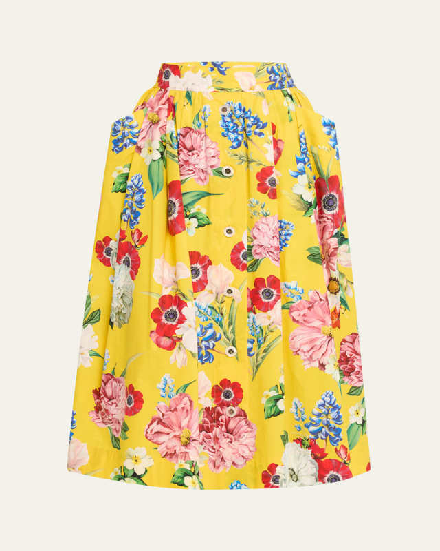 Floral Pleated Poplin Midi Skirt